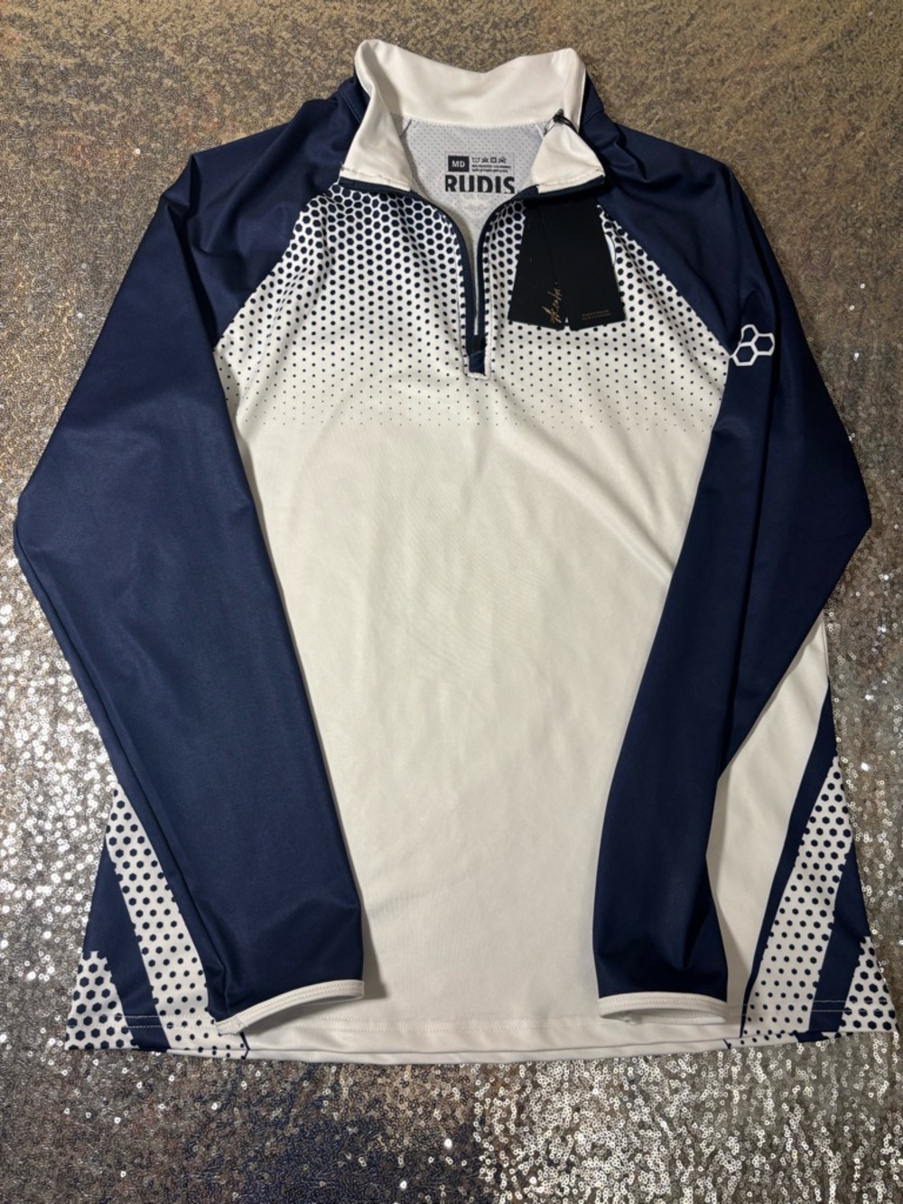 Rudis Men's Navy and White Quarter-Zip Performance Top